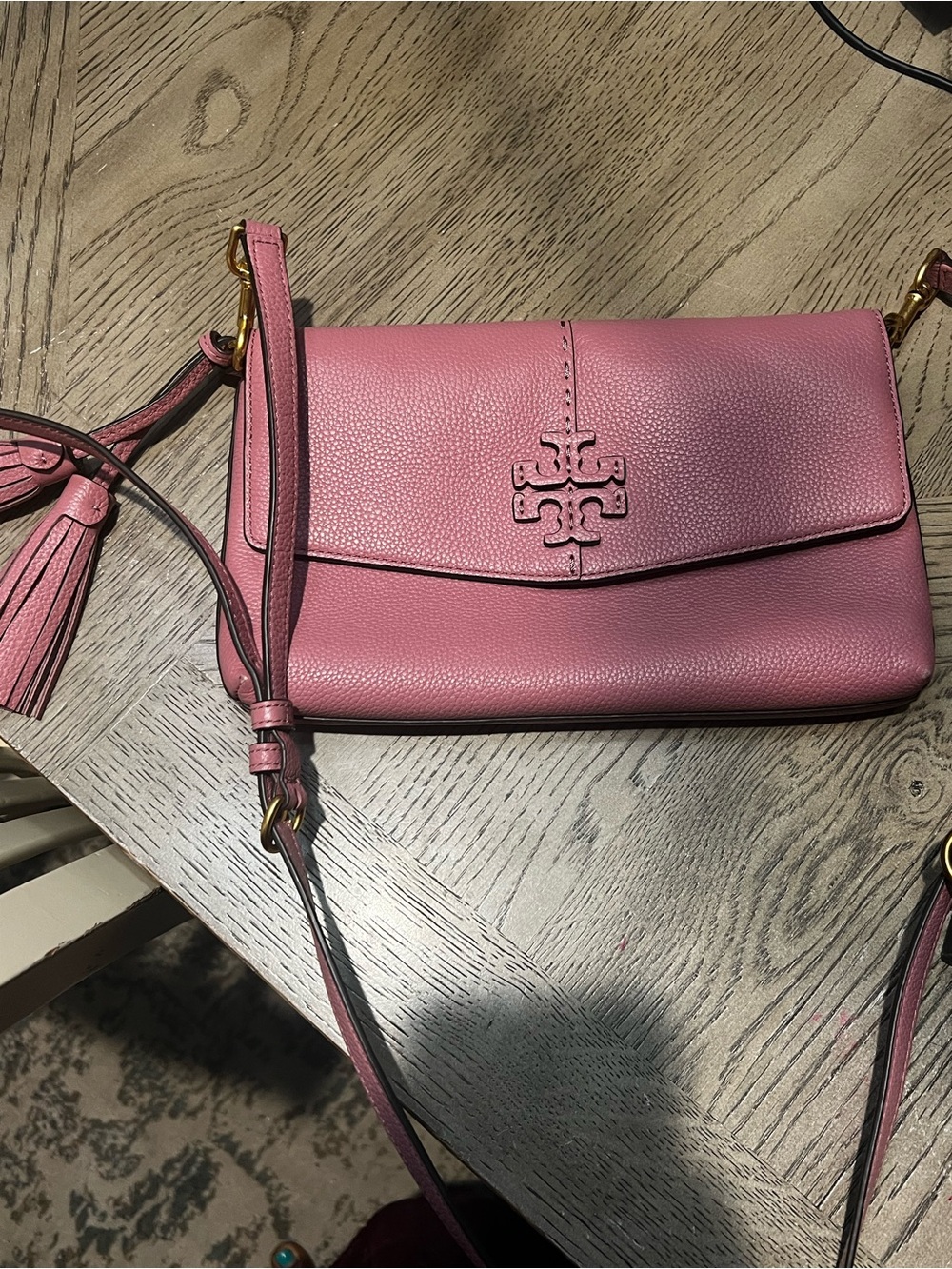 Tory Burch Pink Pebbled Leather Crossbody with Tassel